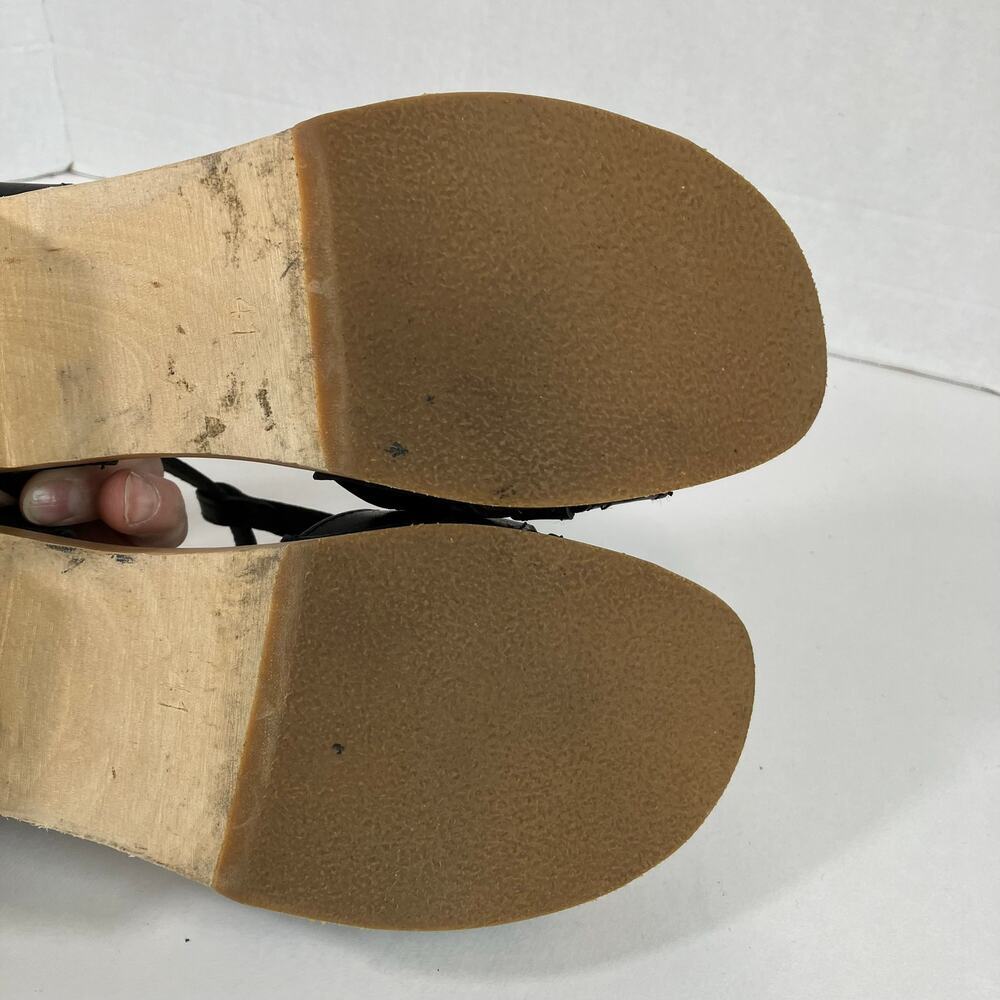 Swedish Hasbeens Ulla Low Sandals Size US 11 EU 41 Black Leather Wood Platform - Picture 15 of 16